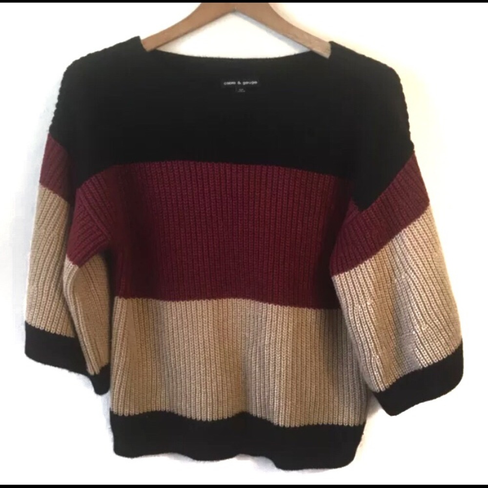 Cable And Gauge Striped Flare Sleeve Sweater